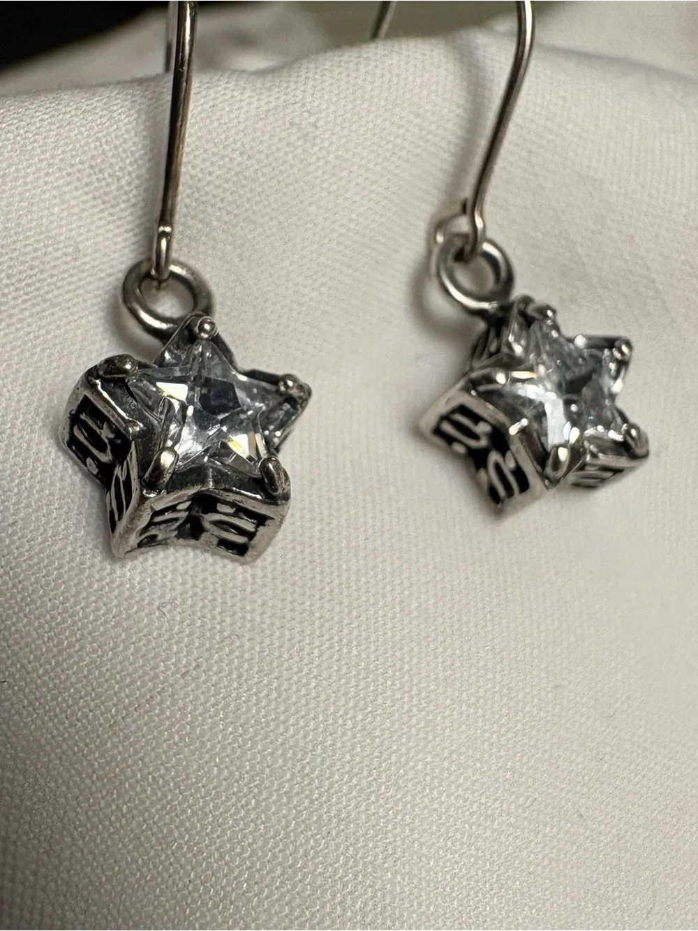Retired Silpada W1236 Lucky Star 925 Sterling Silver CZ Dangle Earrings